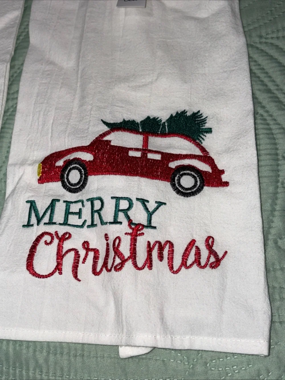Set Of 2 Flour Sack Embroidered Kitchen Towels Christmas NWT 100% Cotton